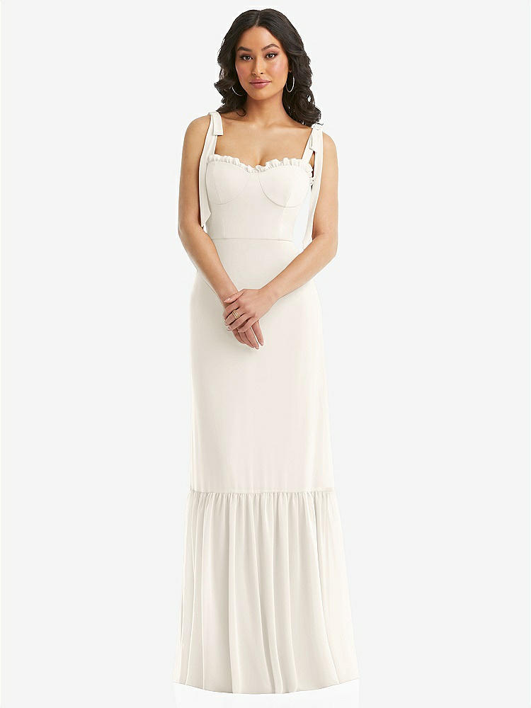【STYLE: 1570】Tie-Shoulder Bustier Bodice Ruffle-Hem Maxi Dress【COLOR: Ivory】