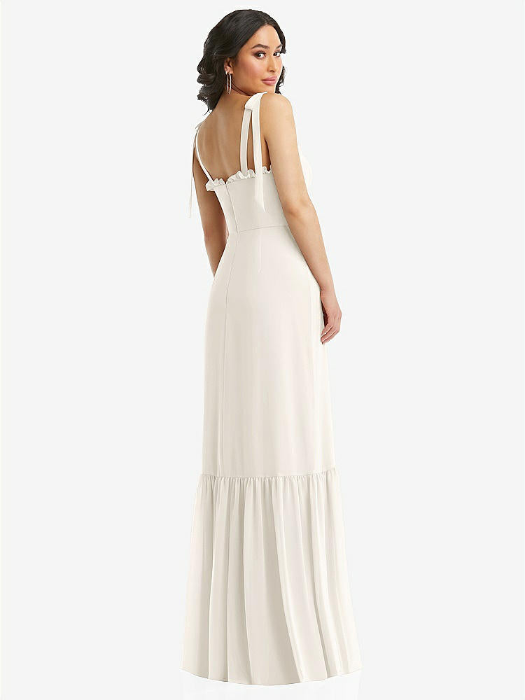 【STYLE: 1570】Tie-Shoulder Bustier Bodice Ruffle-Hem Maxi Dress【COLOR: Ivory】