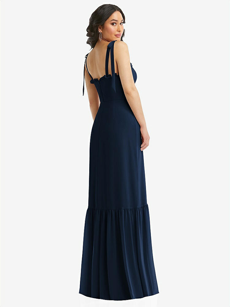 【STYLE: 1570】Tie-Shoulder Bustier Bodice Ruffle-Hem Maxi Dress【COLOR: Midnight Navy】