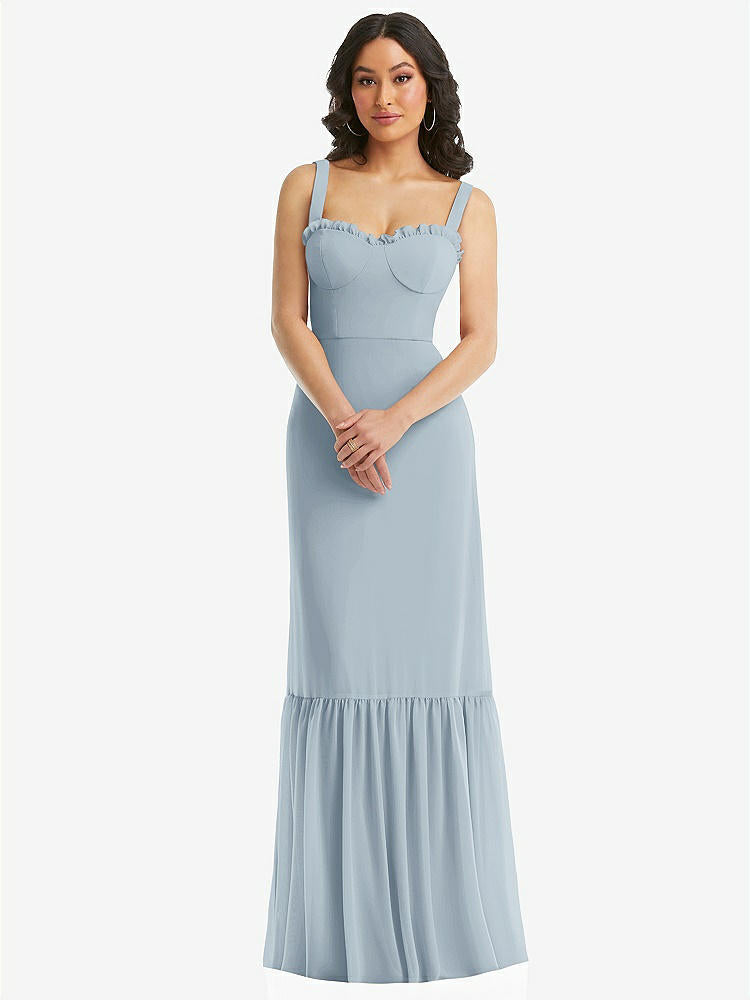 【STYLE: 1570】Tie-Shoulder Bustier Bodice Ruffle-Hem Maxi Dress【COLOR: Mist】