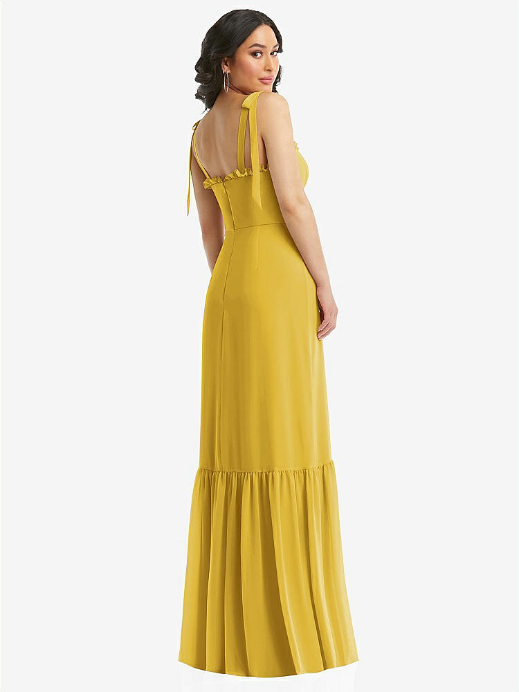【STYLE: 1570】Tie-Shoulder Bustier Bodice Ruffle-Hem Maxi Dress【COLOR: Marigold】