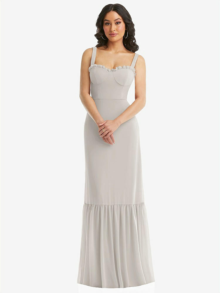 【STYLE: 1570】Tie-Shoulder Bustier Bodice Ruffle-Hem Maxi Dress【COLOR: Oyster】