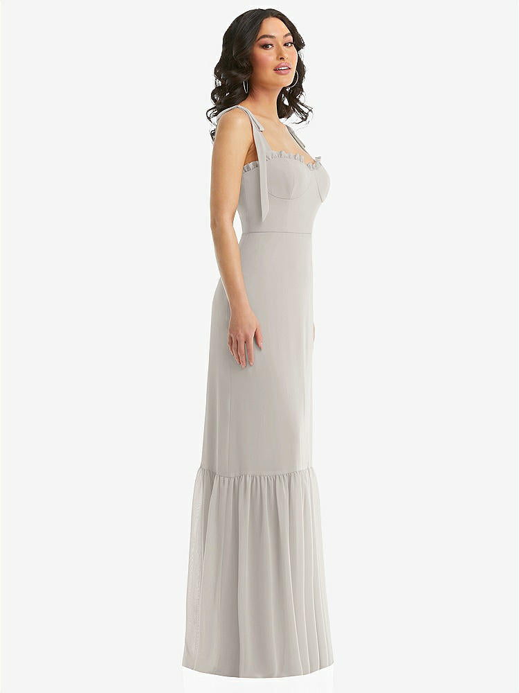 【STYLE: 1570】Tie-Shoulder Bustier Bodice Ruffle-Hem Maxi Dress【COLOR: Oyster】
