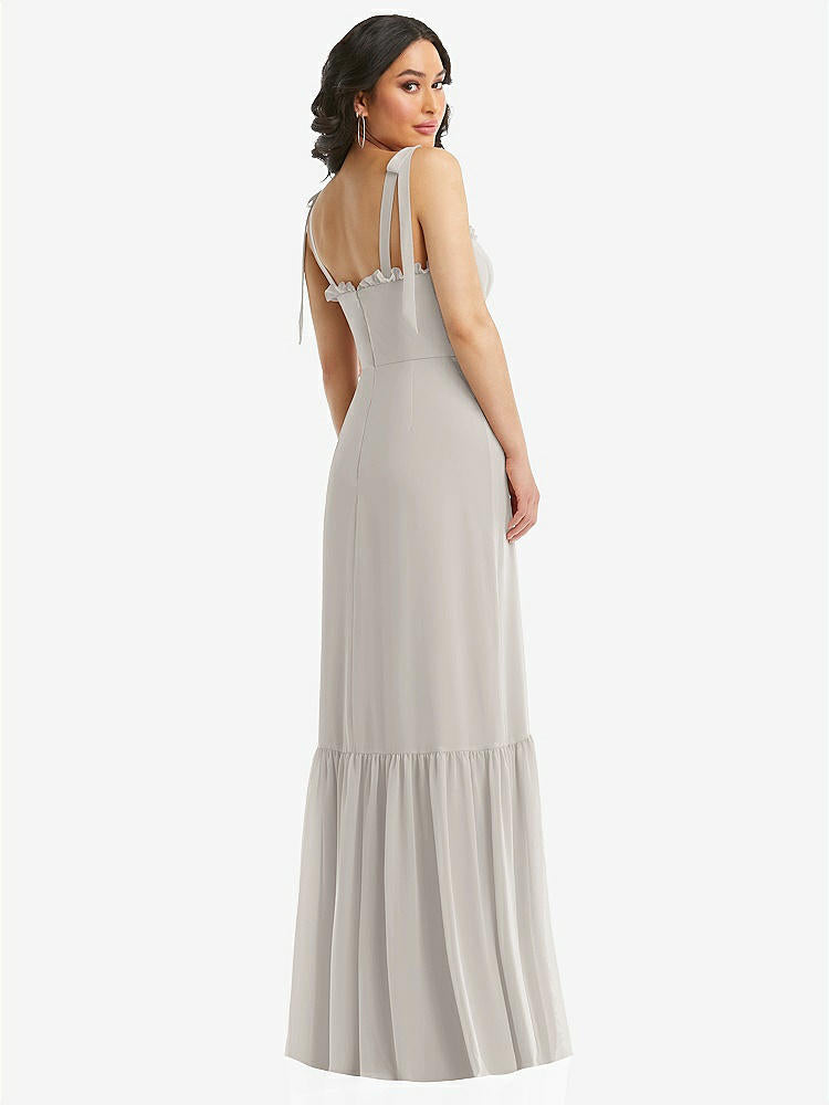 【STYLE: 1570】Tie-Shoulder Bustier Bodice Ruffle-Hem Maxi Dress【COLOR: Oyster】