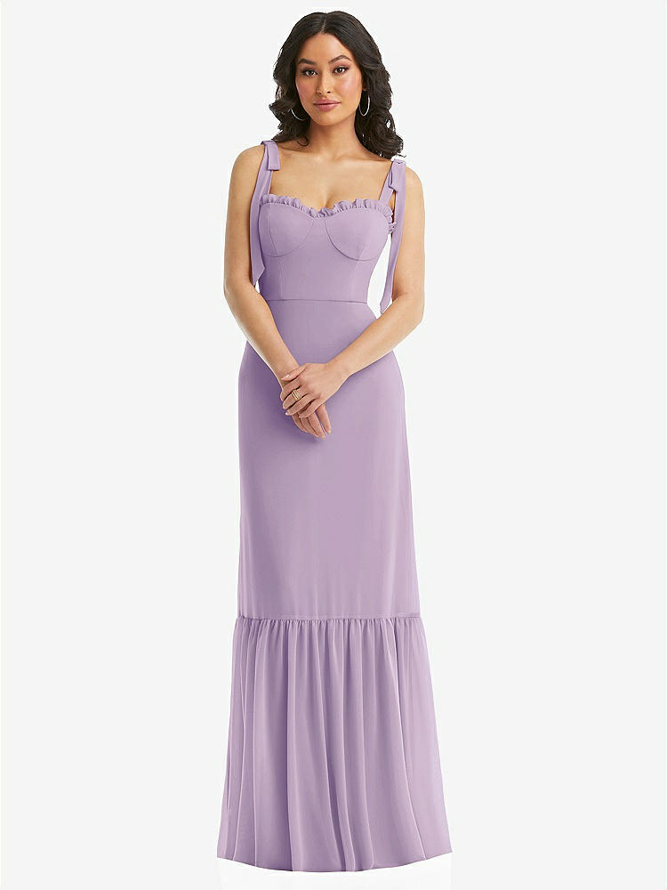 【NEW】【STYLE: 1570】タイショルダー ビュスティア ボディス フリルヘム マキシ ドレス【COLOR: Pale Purple】【SIZE: 00-30W】