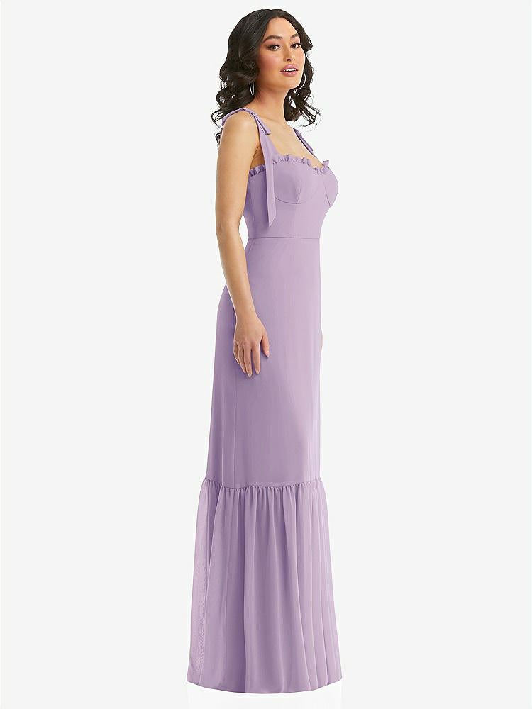 【NEW】【STYLE: 1570】タイショルダー ビュスティア ボディス フリルヘム マキシ ドレス【COLOR: Pale Purple】【SIZE: 00-30W】