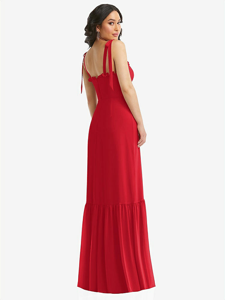 【STYLE: 1570】Tie-Shoulder Bustier Bodice Ruffle-Hem Maxi Dress【COLOR: Parisian Red】