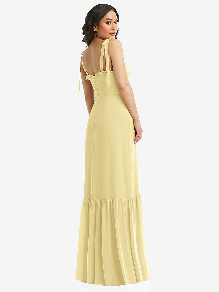 【STYLE: 1570】Tie-Shoulder Bustier Bodice Ruffle-Hem Maxi Dress【COLOR: Pale Yellow】