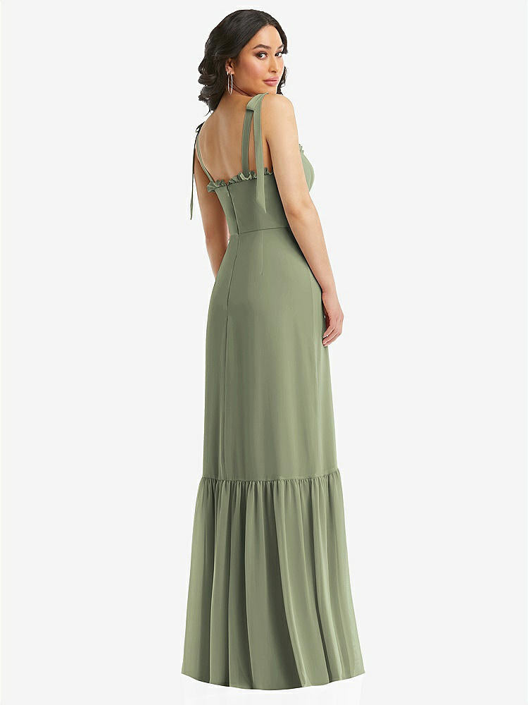 【STYLE: 1570】Tie-Shoulder Bustier Bodice Ruffle-Hem Maxi Dress【COLOR: Sage】