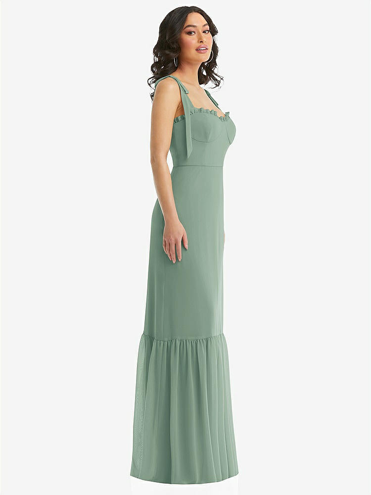 【STYLE: 1570】Tie-Shoulder Bustier Bodice Ruffle-Hem Maxi Dress【COLOR: Seagrass】