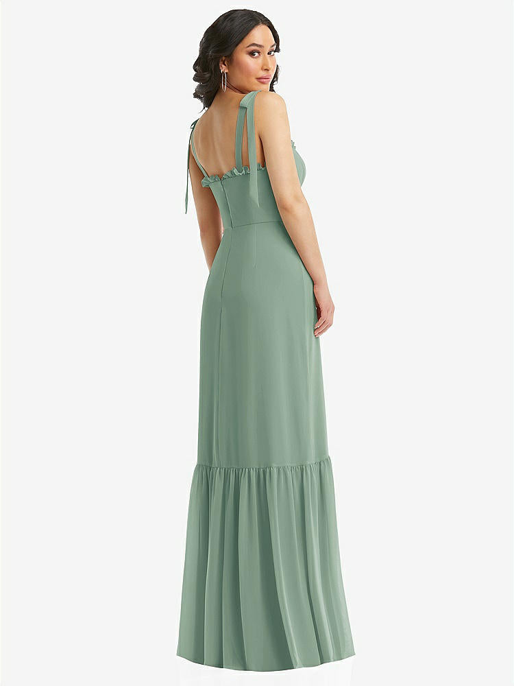 【STYLE: 1570】Tie-Shoulder Bustier Bodice Ruffle-Hem Maxi Dress【COLOR: Seagrass】