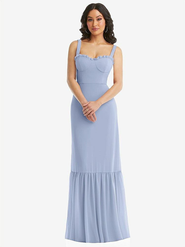 【STYLE: 1570】Tie-Shoulder Bustier Bodice Ruffle-Hem Maxi Dress【COLOR: Sky Blue】