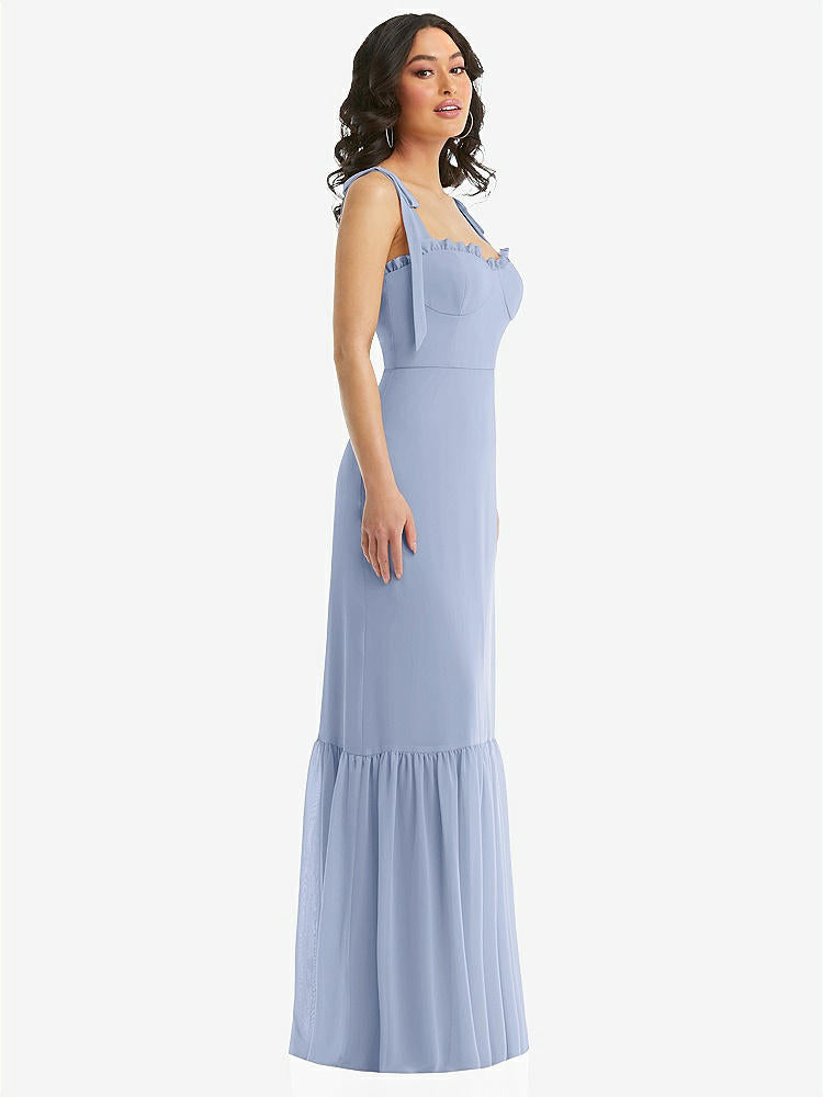 【STYLE: 1570】Tie-Shoulder Bustier Bodice Ruffle-Hem Maxi Dress【COLOR: Sky Blue】