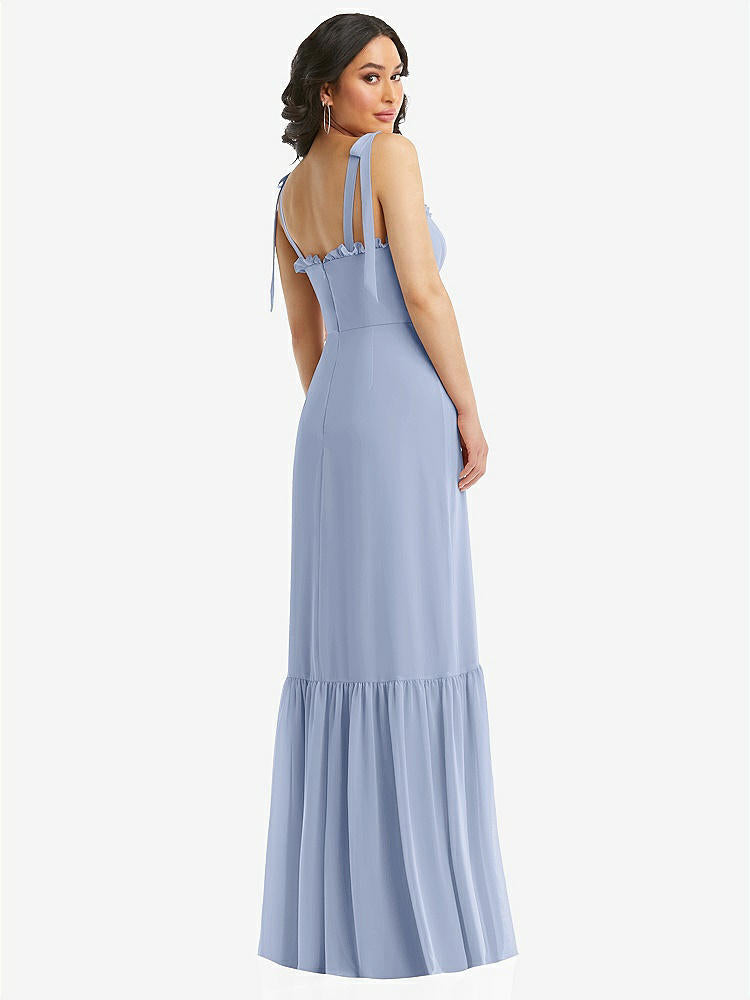 【STYLE: 1570】Tie-Shoulder Bustier Bodice Ruffle-Hem Maxi Dress【COLOR: Sky Blue】