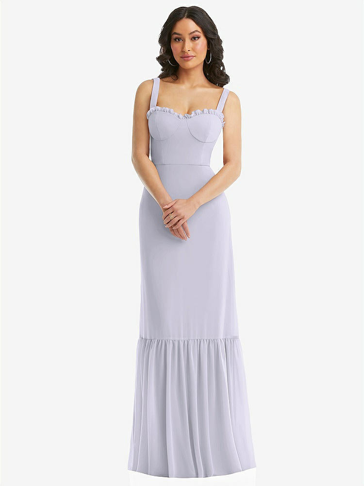 【STYLE: 1570】Tie-Shoulder Bustier Bodice Ruffle-Hem Maxi Dress【COLOR: Silver Dove】