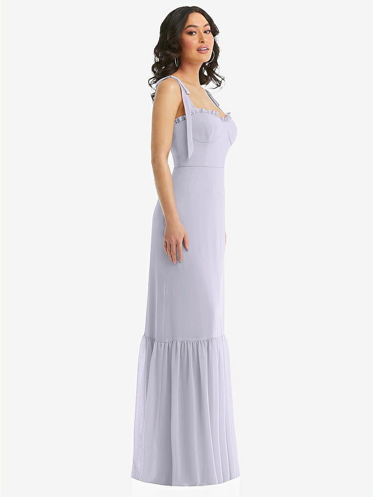 【STYLE: 1570】Tie-Shoulder Bustier Bodice Ruffle-Hem Maxi Dress【COLOR: Silver Dove】