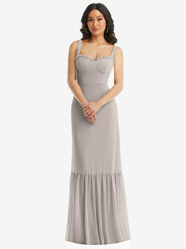 【STYLE: 1570】Tie-Shoulder Bustier Bodice Ruffle-Hem Maxi Dress【COLOR: Taupe】