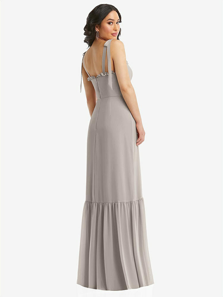 【STYLE: 1570】Tie-Shoulder Bustier Bodice Ruffle-Hem Maxi Dress【COLOR: Taupe】