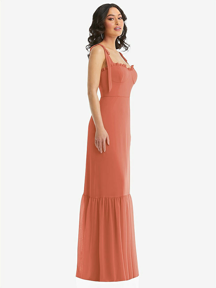 【STYLE: 1570】Tie-Shoulder Bustier Bodice Ruffle-Hem Maxi Dress【COLOR: Terracotta Copper】