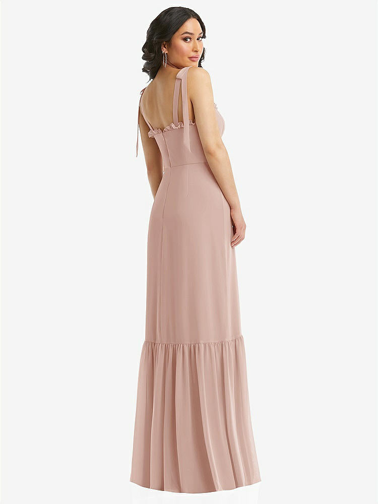 【STYLE: 1570】Tie-Shoulder Bustier Bodice Ruffle-Hem Maxi Dress【COLOR: Toasted Sugar】