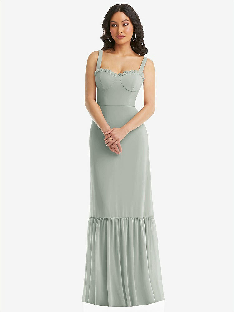 【STYLE: 1570】Tie-Shoulder Bustier Bodice Ruffle-Hem Maxi Dress【COLOR: Willow Green】