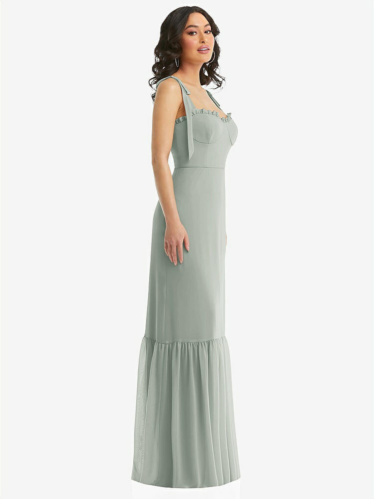 【STYLE: 1570】Tie-Shoulder Bustier Bodice Ruffle-Hem Maxi Dress【COLOR: Willow Green】