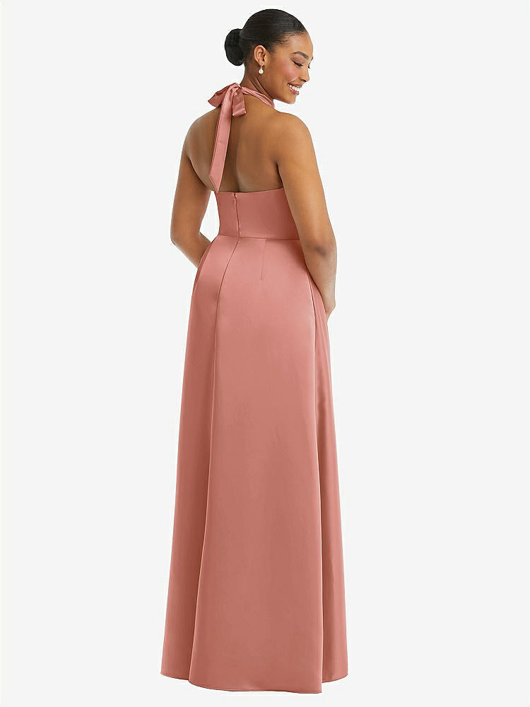 【STYLE: 3113】High-Neck Tie-Back Halter Cascading High Low Maxi Dress【COLOR: Desert Rose】
