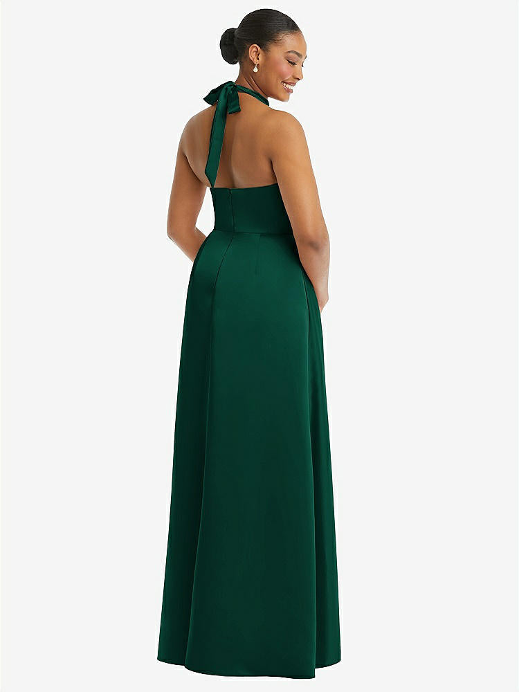【STYLE: 3113】High-Neck Tie-Back Halter Cascading High Low Maxi Dress【COLOR: Hunter Green】
