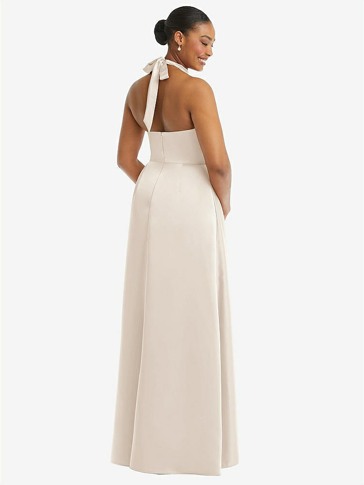 【STYLE: 3113】High-Neck Tie-Back Halter Cascading High Low Maxi Dress【COLOR: Oat】