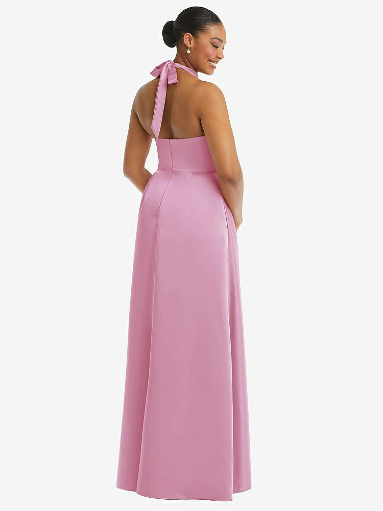 【STYLE: 3113】High-Neck Tie-Back Halter Cascading High Low Maxi Dress【COLOR: Powder Pink】