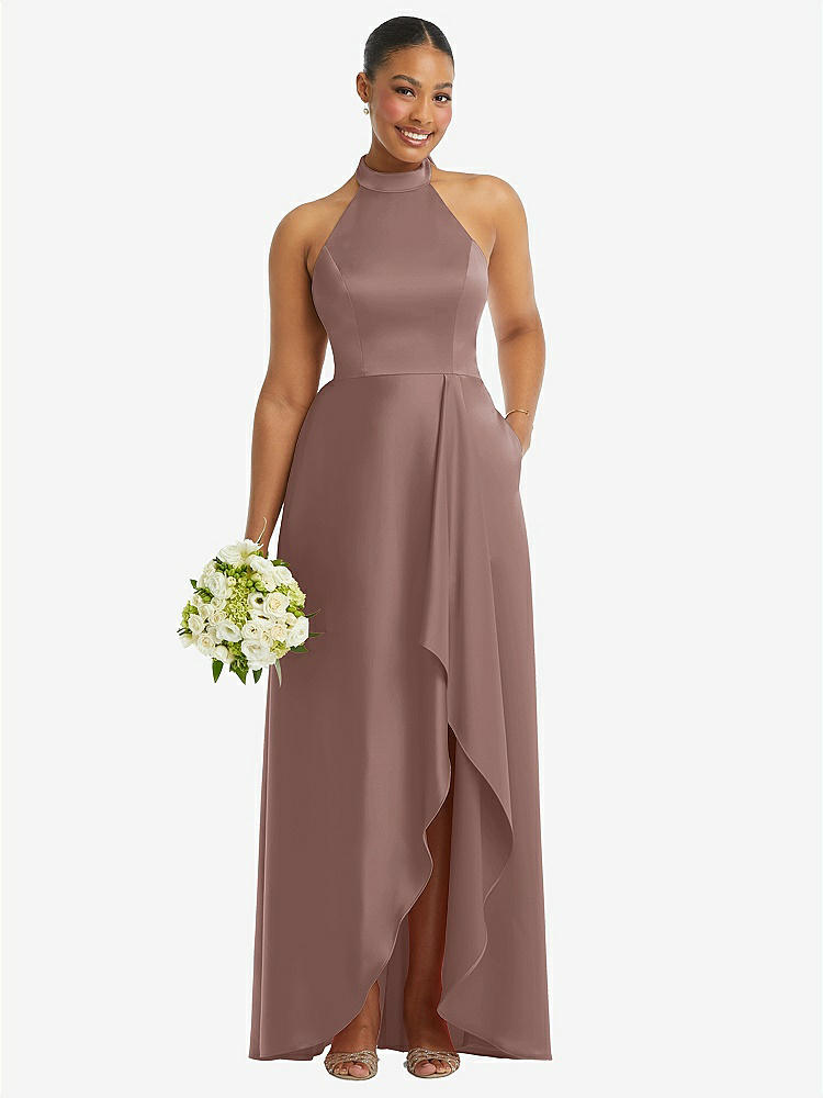 【STYLE: 3113】High-Neck Tie-Back Halter Cascading High Low Maxi Dress【Sienna】