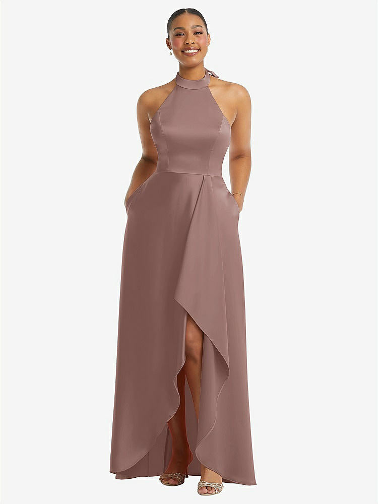 【STYLE: 3113】High-Neck Tie-Back Halter Cascading High Low Maxi Dress【Sienna】