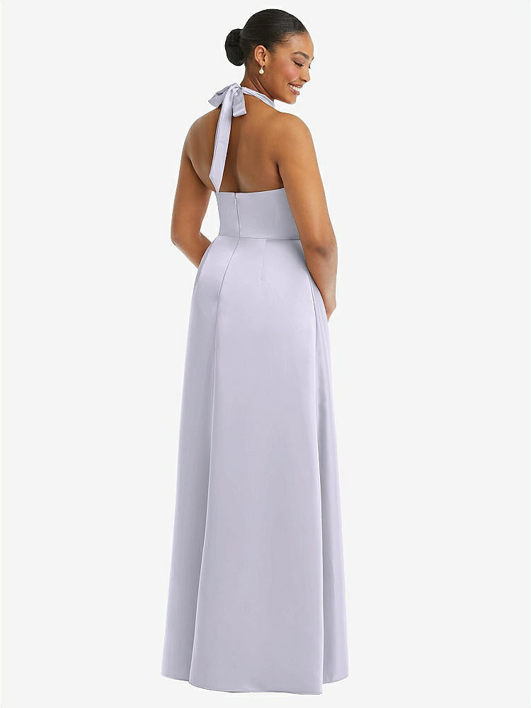 【NEW】【STYLE: 3113】ハイネック ネクタイバック ホルター カスケード 高 低 マキシ ドレス【COLOR: Silver Dove】【SIZE: 00-30W】