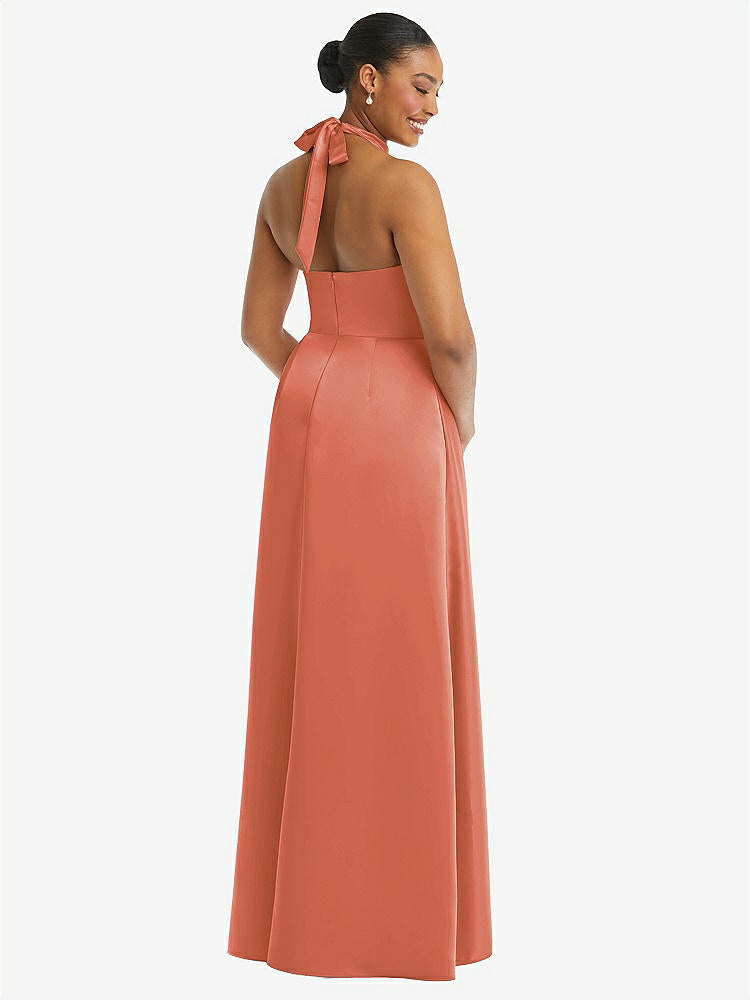 【STYLE: 3113】High-Neck Tie-Back Halter Cascading High Low Maxi Dress【Terracotta Copper】