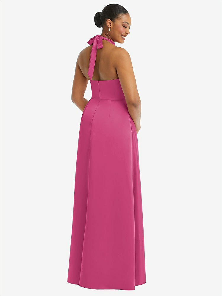 【STYLE: 3113】High-Neck Tie-Back Halter Cascading High Low Maxi Dress【COLOR: Tea Rose】