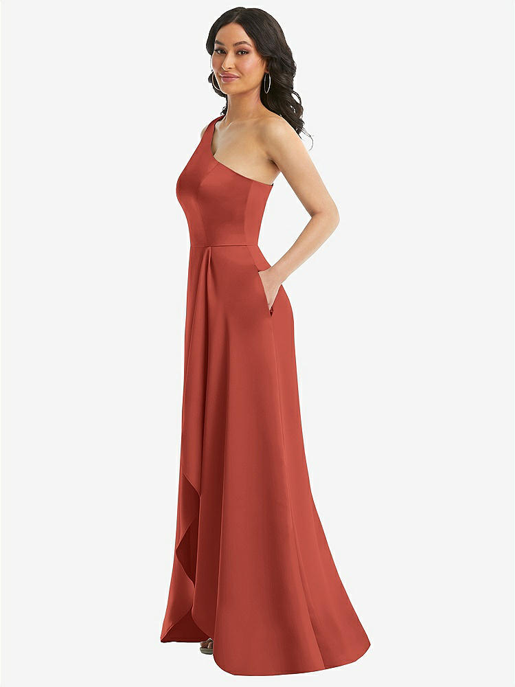 【STYLE: 3114】One-Shoulder High Low Maxi Dress with Pockets【COLOR: Amber Sunset】