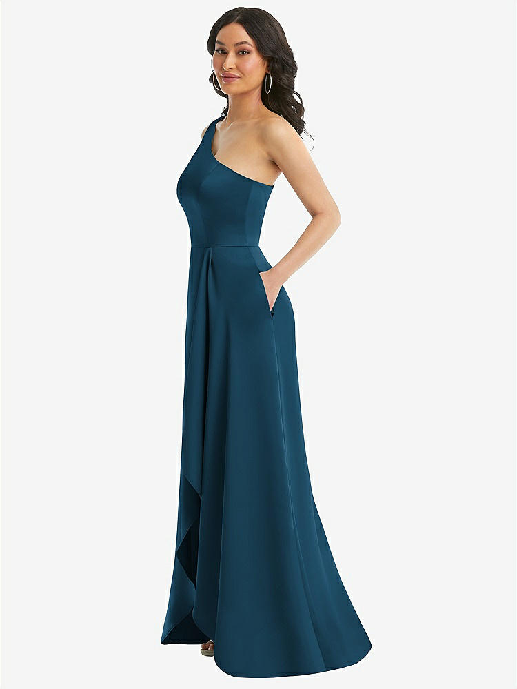 【STYLE: 3114】One-Shoulder High Low Maxi Dress with Pockets【COLOR: Atlantic Blue】