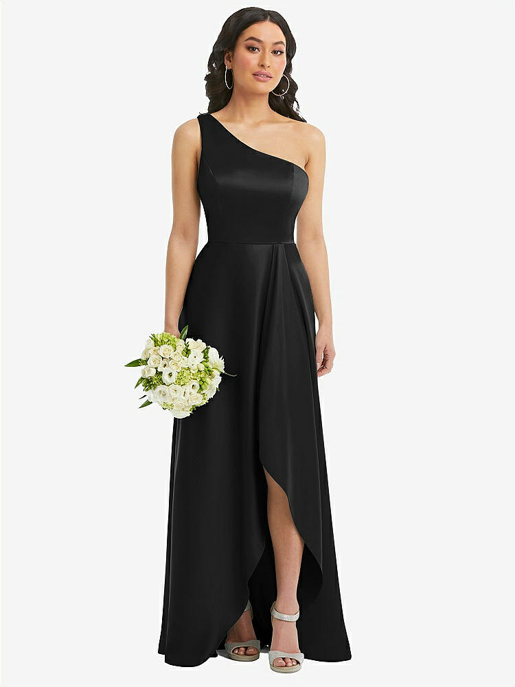 【STYLE: 3114】One-Shoulder High Low Maxi Dress with Pockets【COLOR: Black】