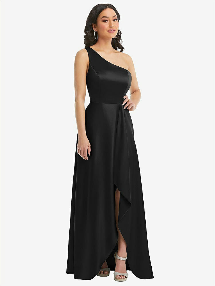 【STYLE: 3114】One-Shoulder High Low Maxi Dress with Pockets【COLOR: Black】