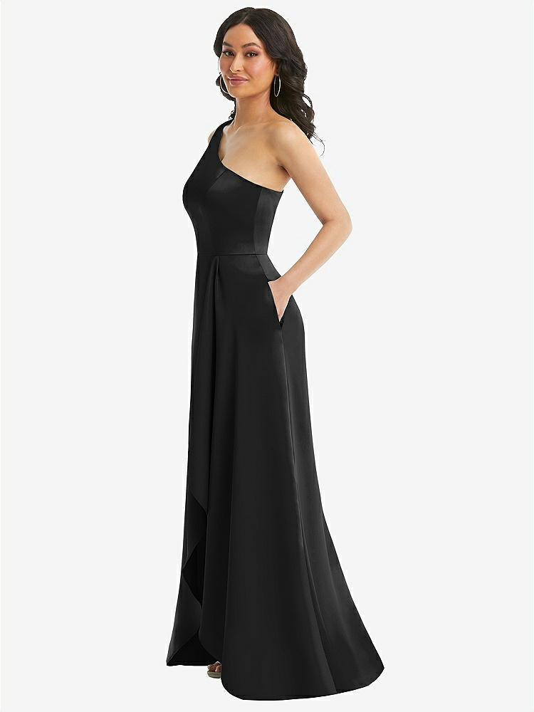 【STYLE: 3114】One-Shoulder High Low Maxi Dress with Pockets【COLOR: Black】