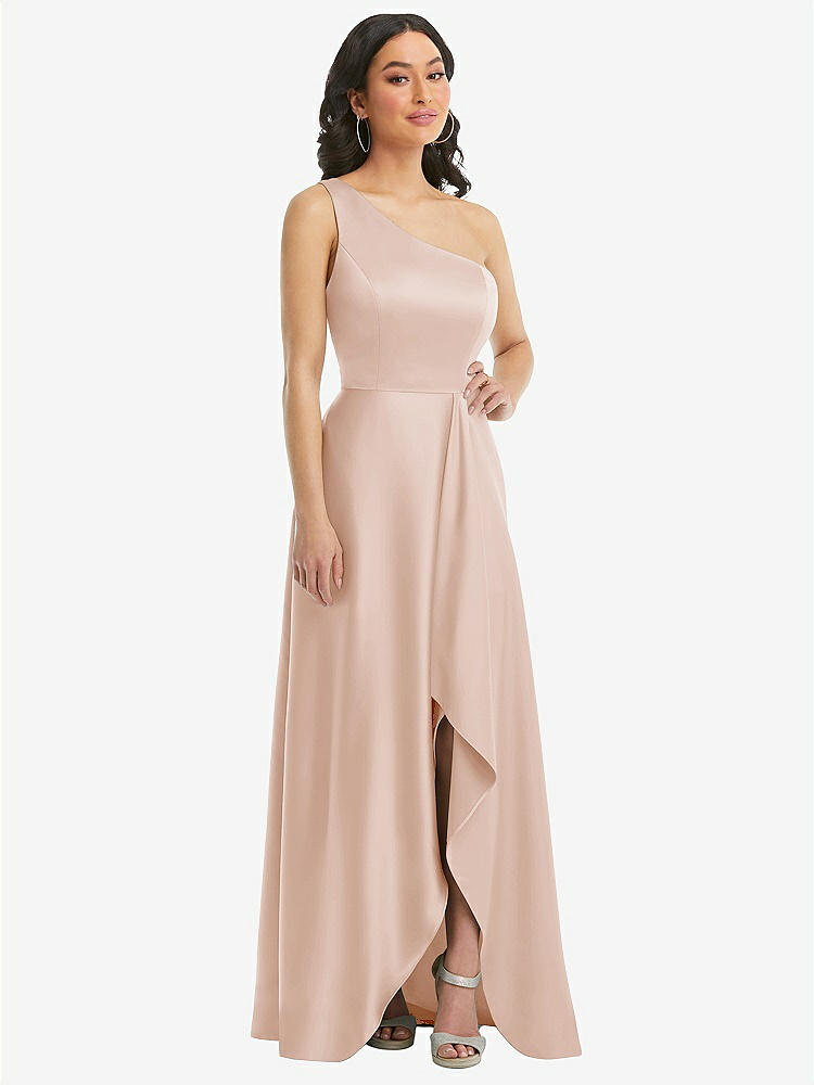 【STYLE: 3114】One-Shoulder High Low Maxi Dress with Pockets【COLOR: Cameo】