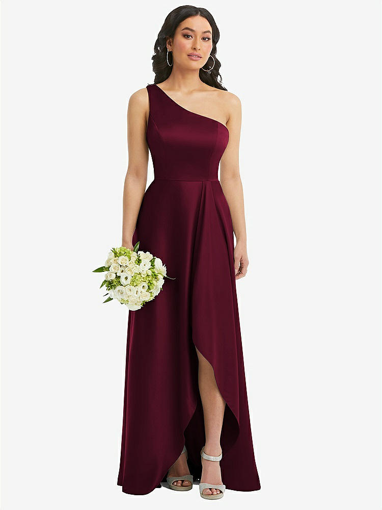【STYLE: 3114】One-Shoulder High Low Maxi Dress with Pockets【COLOR: Cabernet】