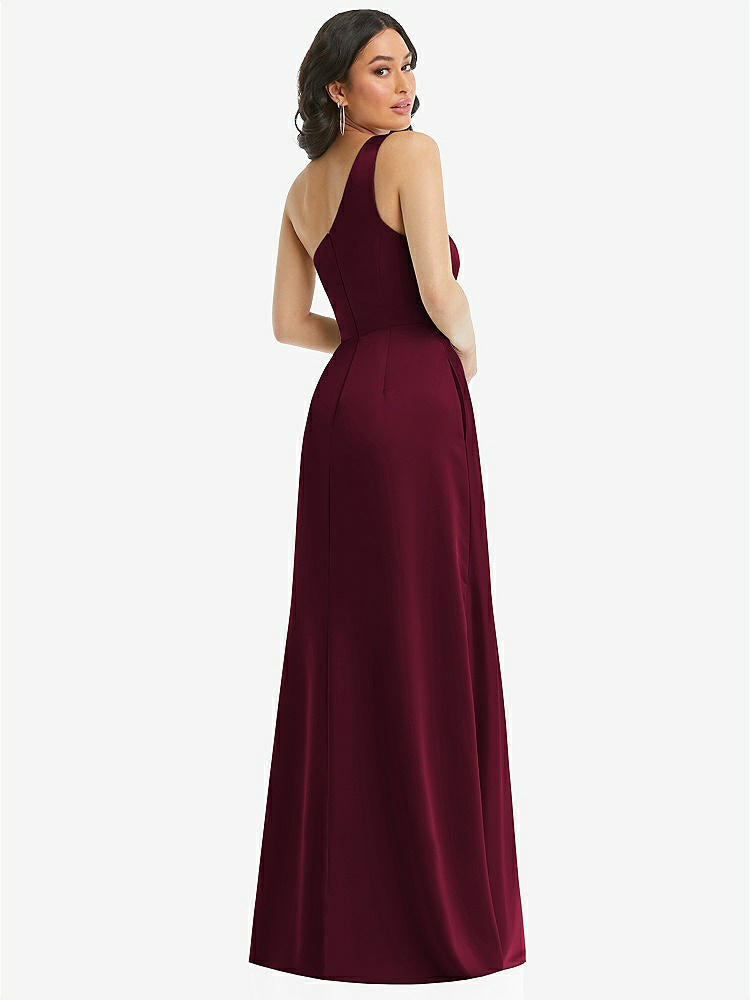 【STYLE: 3114】One-Shoulder High Low Maxi Dress with Pockets【COLOR: Cabernet】
