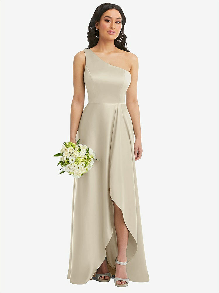 【STYLE: 3114】One-Shoulder High Low Maxi Dress with Pockets【COLOR: Champagne】