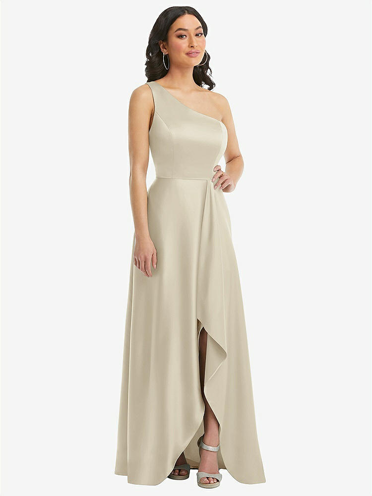 【STYLE: 3114】One-Shoulder High Low Maxi Dress with Pockets【COLOR: Champagne】