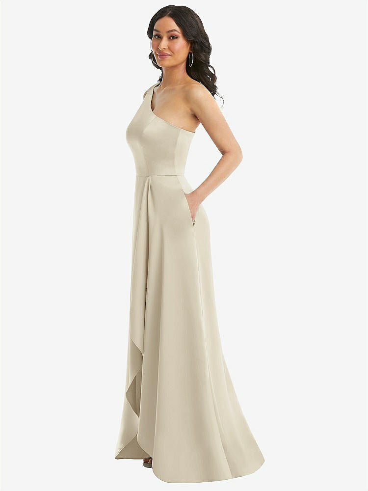 【STYLE: 3114】One-Shoulder High Low Maxi Dress with Pockets【COLOR: Champagne】