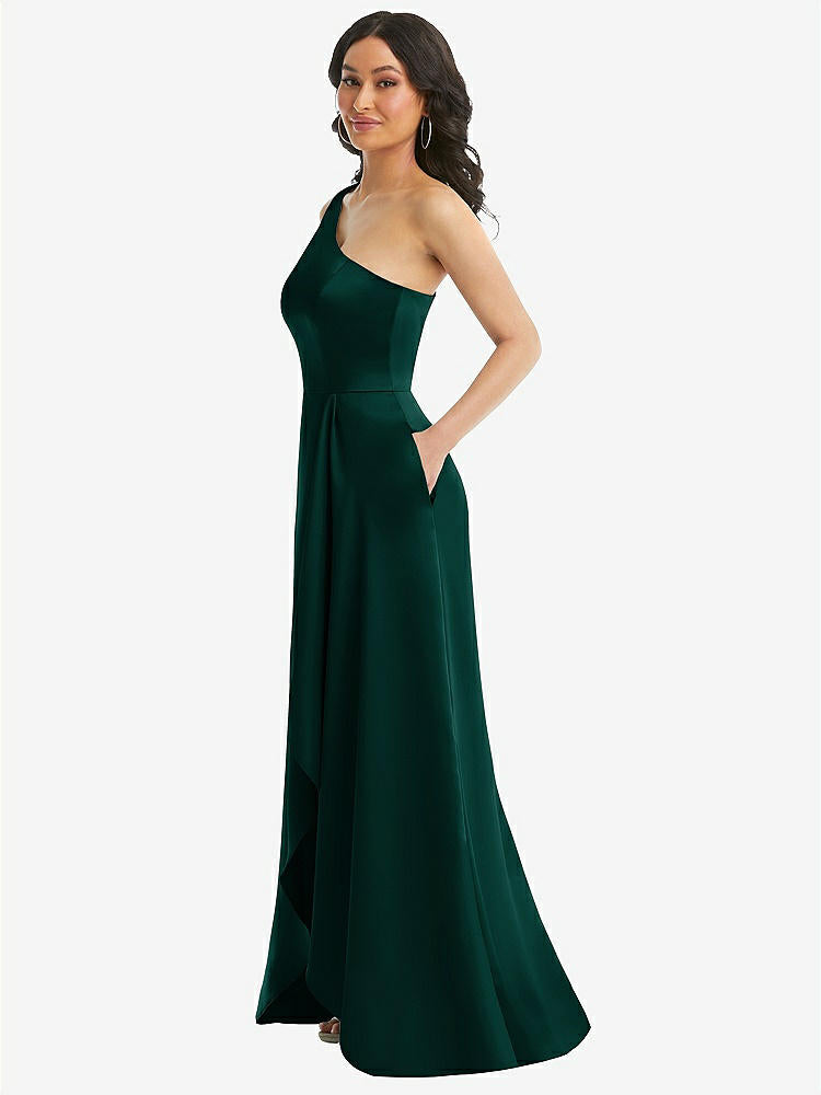 【STYLE: 3114】One-Shoulder High Low Maxi Dress with Pockets【COLOR: Evergreen】