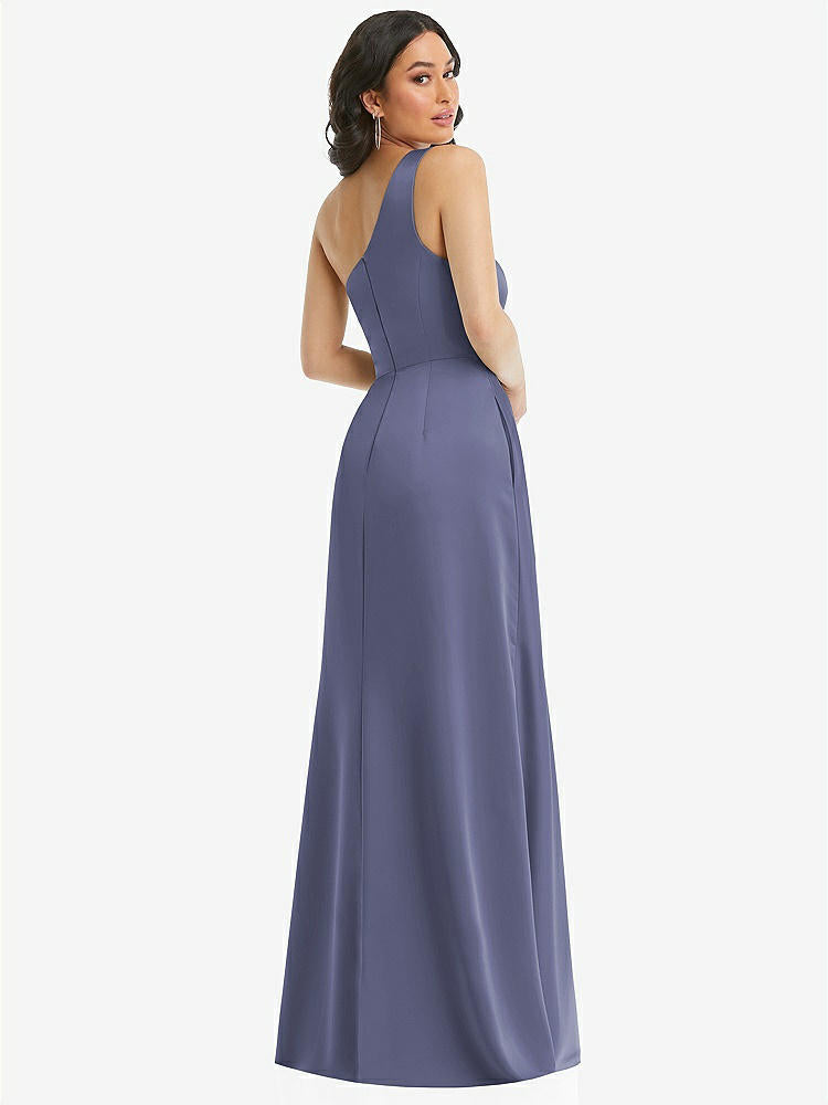 【STYLE: 3114】One-Shoulder High Low Maxi Dress with Pockets【COLOR: French Blue】
