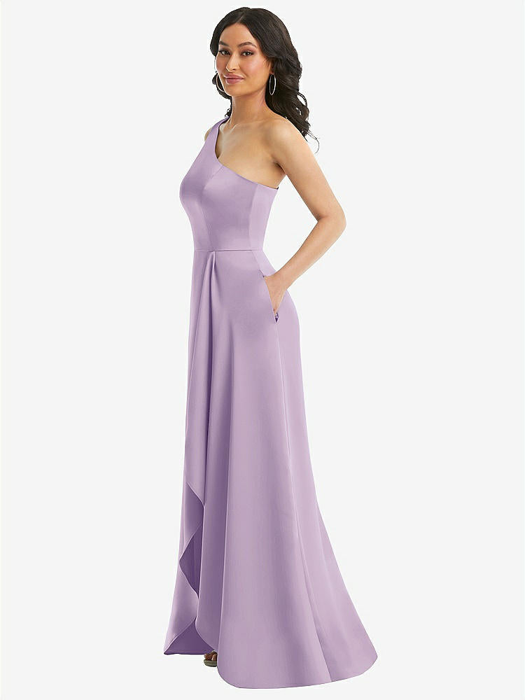 【STYLE: 3114】One-Shoulder High Low Maxi Dress with Pockets【COLOR: Pale Purple】