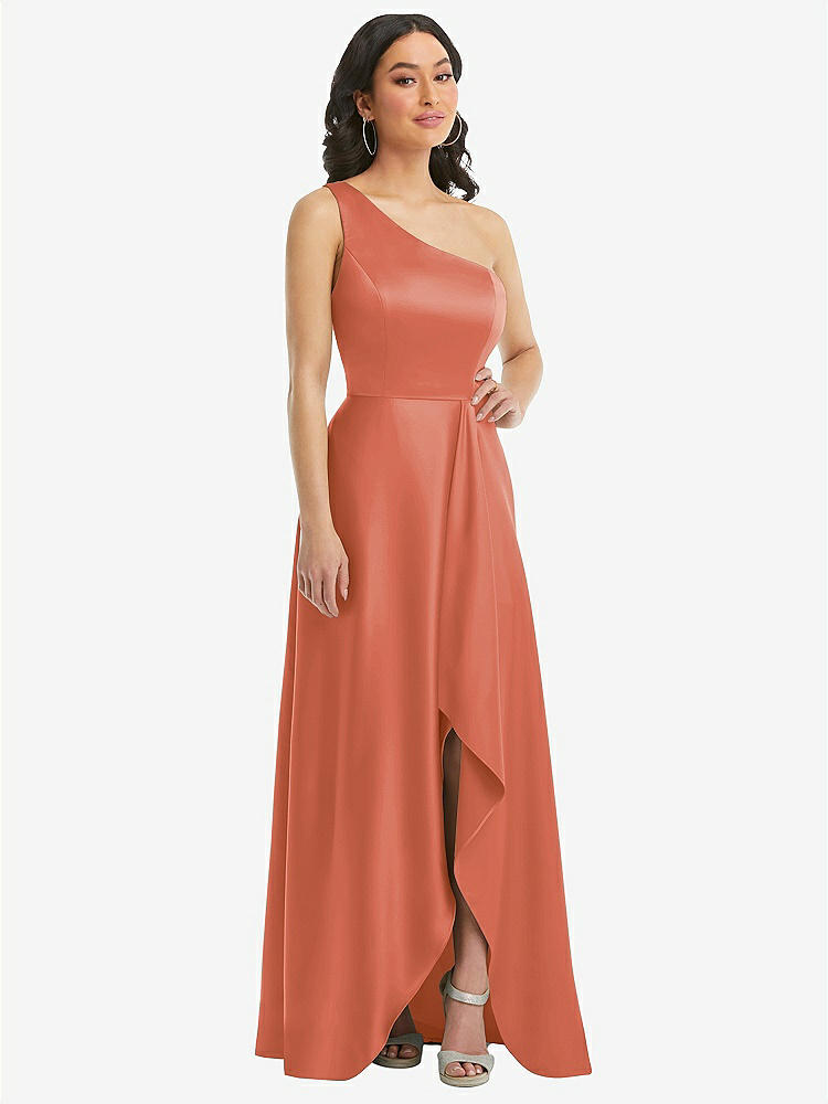 【STYLE: 3114】One-Shoulder High Low Maxi Dress with Pockets【COLOR: Terracotta Copper】